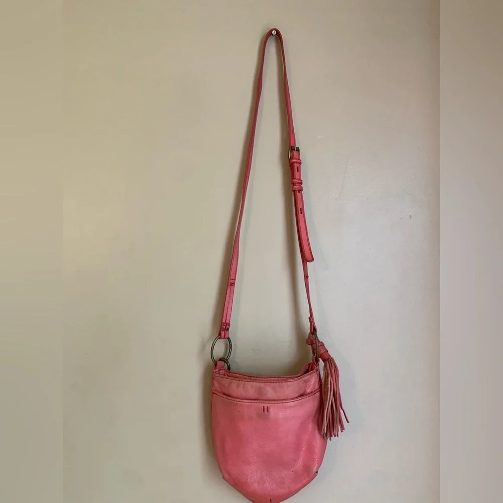 Lucky brand leather pink crossbody purse Bohemian boho hippie grungy festival